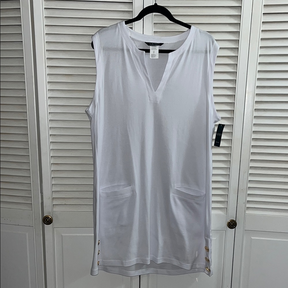 NWT Lauren Ralph Lauren Swimwear coverup gold LRL buttons cotton Beachy